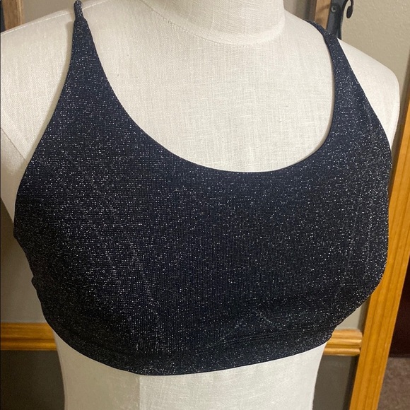 Fabletics low impact black & silver sparkle seamless lurex strappy bra size m - Picture 1 of 9